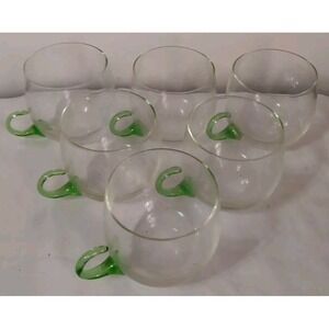 Vintage Sussmuth Glass Punch Cups Set Of 6 Applied Green Handle